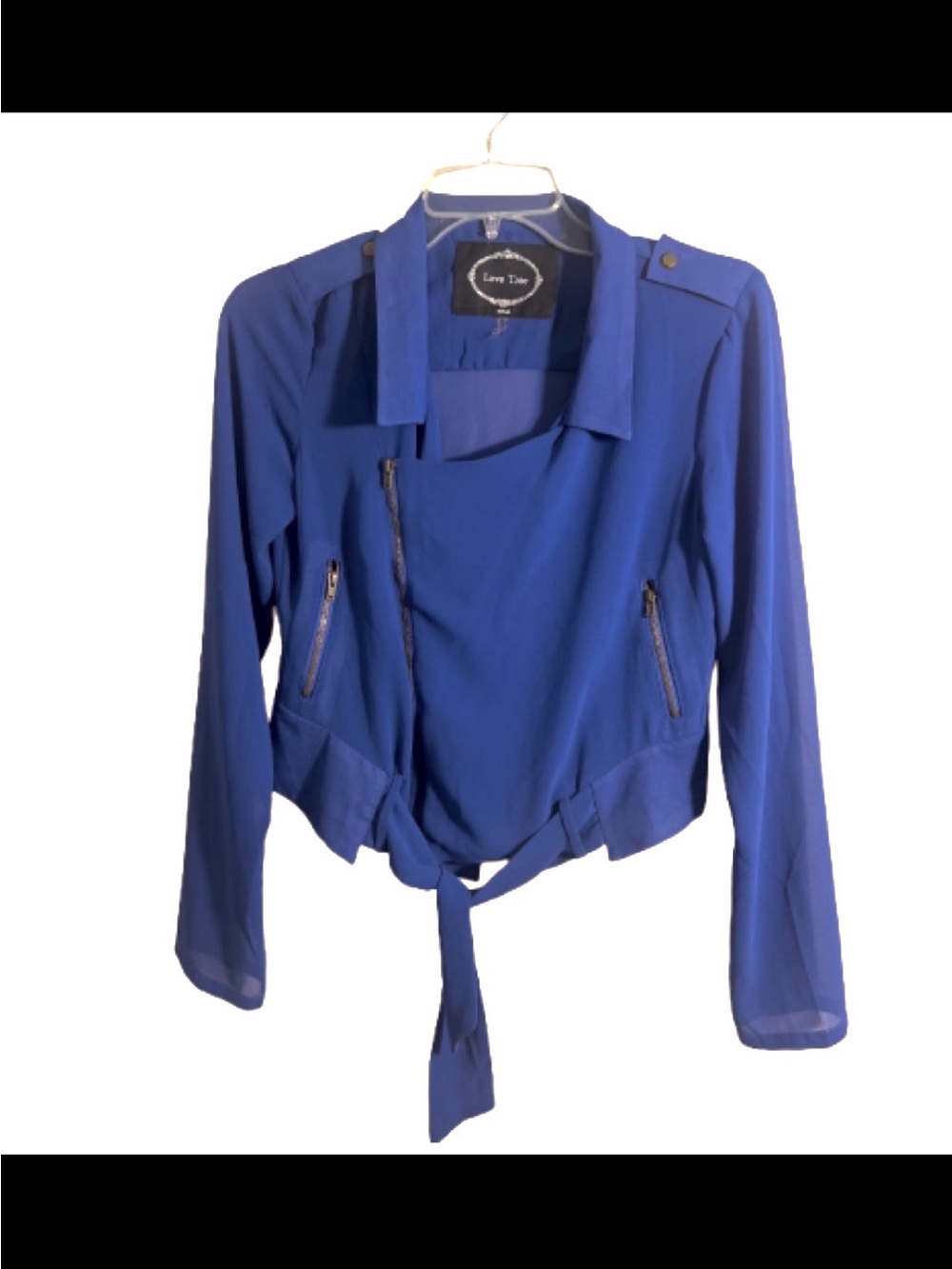 Love Tree Blue Chic Tie-Waist Lightweight Moto style Jacket
